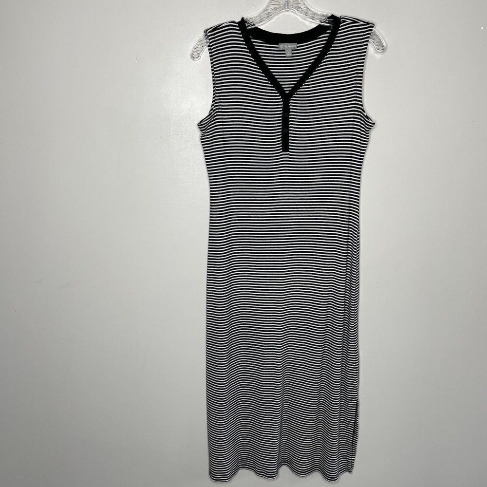 TALBOTS Dress Womens Small S Sleeveless Black Striped Maxi Modal-Spandex Stretch